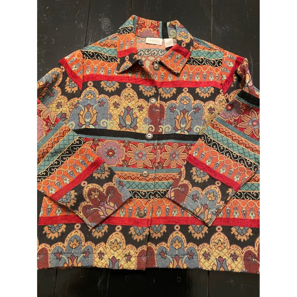 Studio Works Roman Jacket Womens 1X Tapestry Floral Boho Button Down Shirt